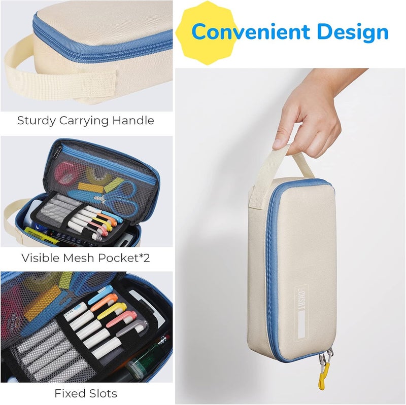 ECHSRT Pencil Case for Men Women, Large Pen Bag for Adults, Portable Pencil Pouch Aesthetic with Handle, Zipper Cases for Office Organizer Beige - Image 5